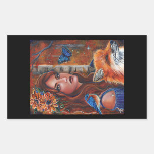 "Rhiannon" goddess with Bird by Renee Lavoie Rectangular Sticker