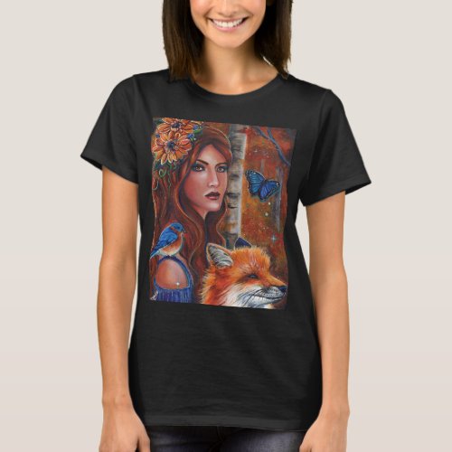 Rhiannon goddess with Bird by Renee Lavoie T_Shirt
