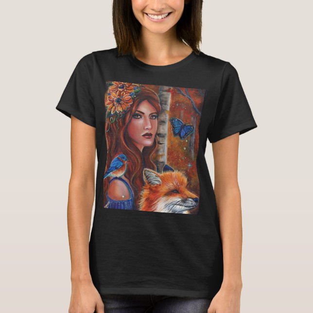"Rhiannon" goddess with Bird by Renee Lavoie T-Shirt (Front)