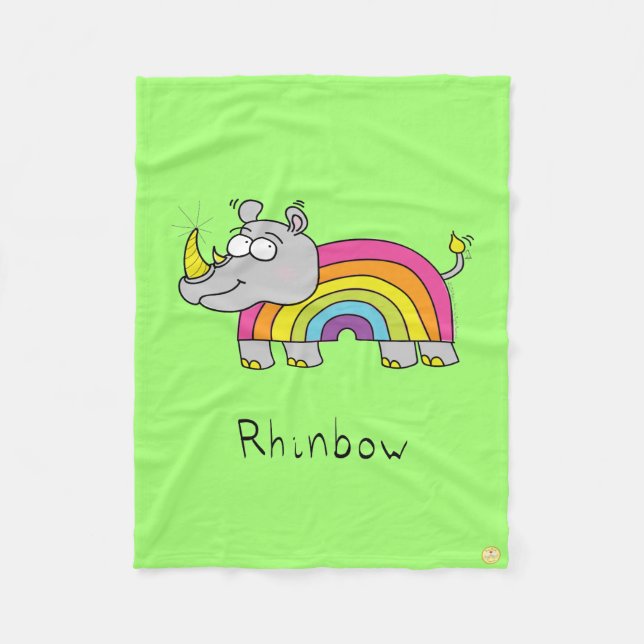 Rhinbow Rhino Rainbow Fleece Blanket Green (Front)