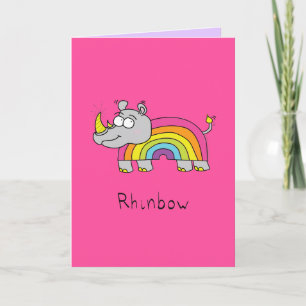 Rhinbow Rhino Rainbow Greeting Card Pink