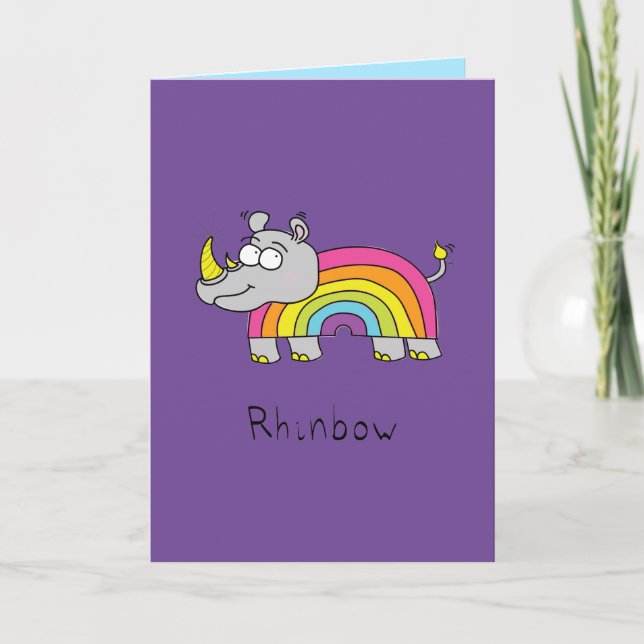 Rhinbow Rhino Rainbow Greeting Card Purple (Front)
