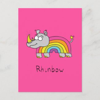 Rhinbow Rhino Rainbow Postcard Pink