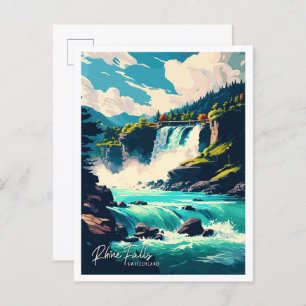Rhine Falls Switzerland travel illustration Postcard