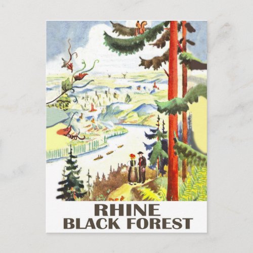 Rhine river Black forest Germany Vintage travel Postcard