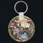Rhine River Germany Keychain<br><div class="desc">Beautiful personalizable faux stained glass trip souvenir.
Customization:
Change inscription and year to make it unique.</div>
