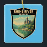 Rhine River Germany Section Travel Art Vintage Ceramic Ornament<br><div class="desc">Rhine River in a vector art style featuring the portion in Germany. The Rhine is one of the major European rivers. The river begins in the Swiss canton of Graubünden in the southeastern Swiss Alps.</div>