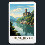 Rhine River Germany Section Travel Art Vintage Magnet<br><div class="desc">Rhine River in a vector art style featuring the portion in Germany. The Rhine is one of the major European rivers. The river begins in the Swiss canton of Graubünden in the southeastern Swiss Alps.</div>