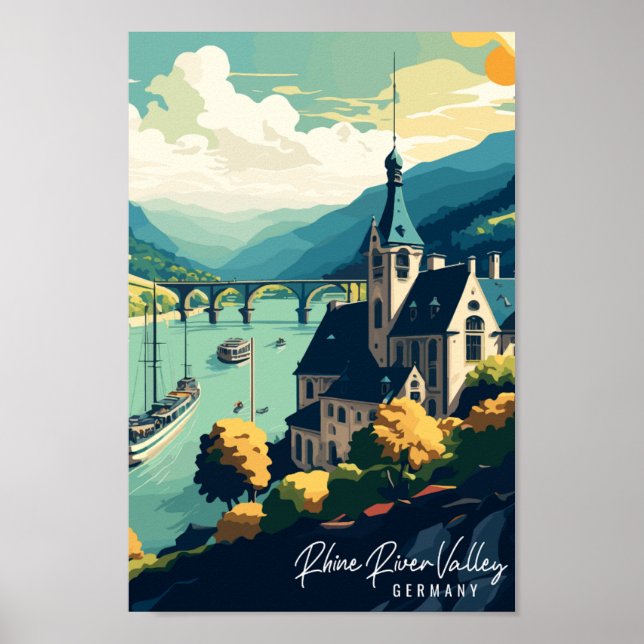 Rhine River Valley Germany vintage travel place Poster (Front)