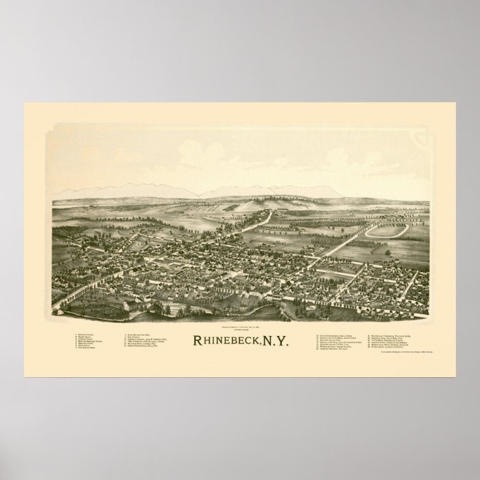 Rhinebeck, NY Panoramic Map   1890 Print