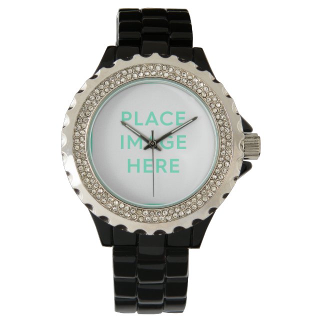 Rhinestone Black Enamel Watch (Front)