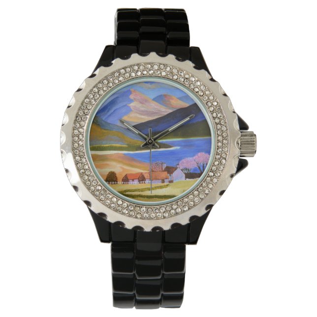 Rhinestone Black Enamel Watch (Front)