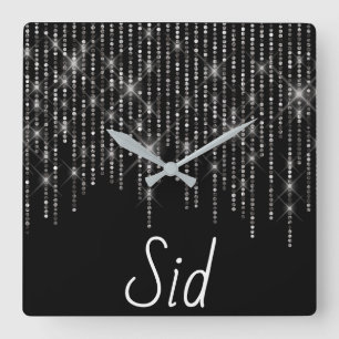 Rhinestone Bling with Name Square Wall Clock