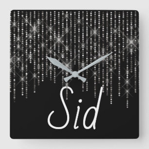 Rhinestone Bling with Name Square Wall Clock