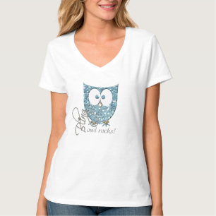 Rhinestone Blue Glitter (printed) Bling Owl Rocks T-Shirt