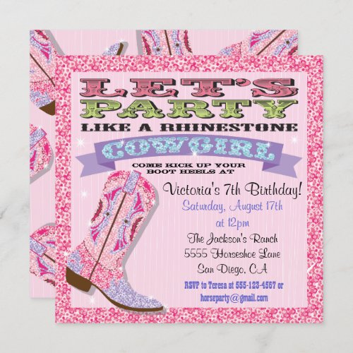 Rhinestone Cowgirl Birthday Party Invitations