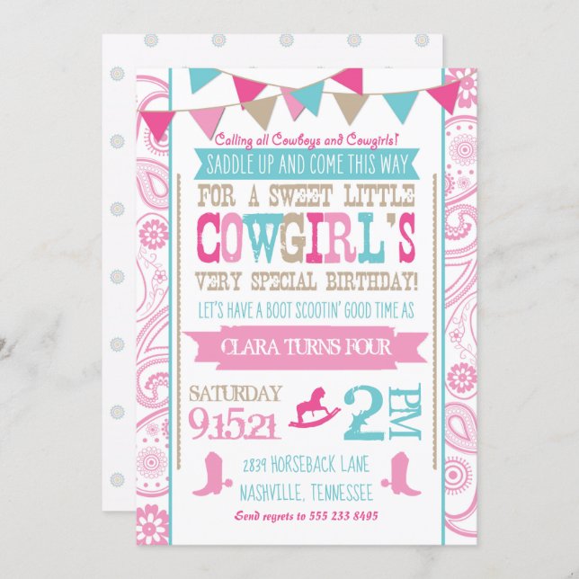 Rhinestone Cowgirl Rodeo Birthday Party Invitation (Front/Back)