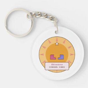 Rhinestone Cowgirl Vibes Retro Western Sunburst Keychain