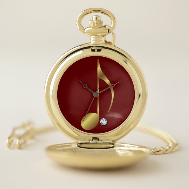 Rhinestone Diamond - Golden Music Notes Pocket Watch (Inside)