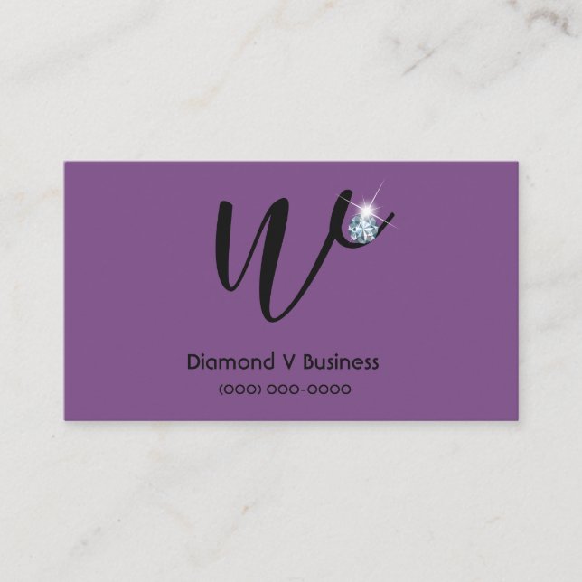 Rhinestone Diamond Logo Initial V Business Cards (Front)