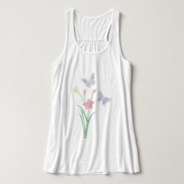Rhinestone Flowers and Butterflies Tank Top (Design Front)