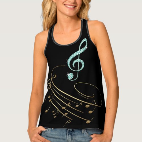 Rhinestone Golden Metallic Music Note Tank Top