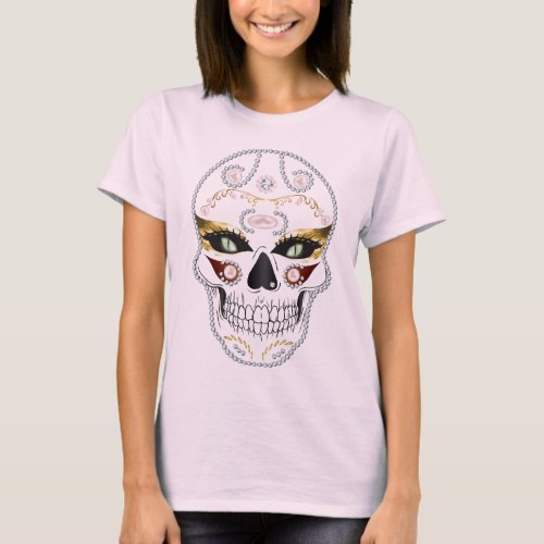 Rhinestone Jewel Sugar Skull Designed Tshirt