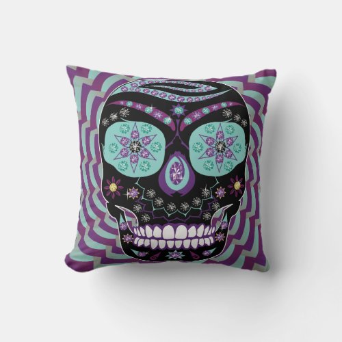 Rhinestone Jewels Skulls Purple Pillow  Design