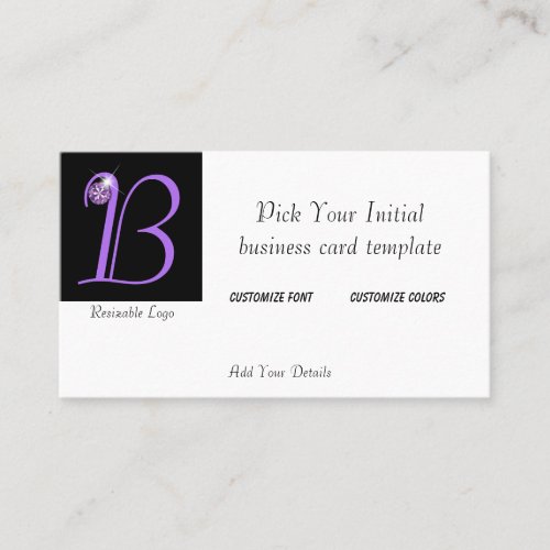 Rhinestone Logo Initial Business Cards Purple