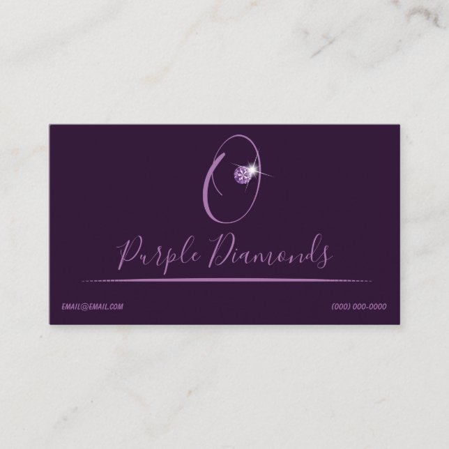 Rhinestone Logo Initial O Business Cards Purple (Front)
