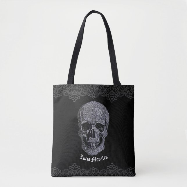 Rhinestone Skull Tote Bag (Front)