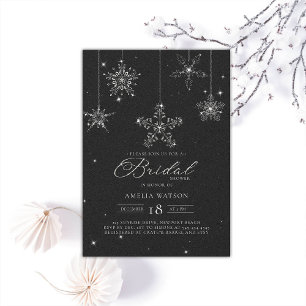 Rhinestone Snowflakes Black White Bridal Shower Invitation