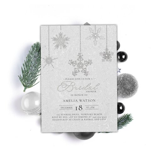 Rhinestone Snowflakes White Winter Bridal Shower Invitation