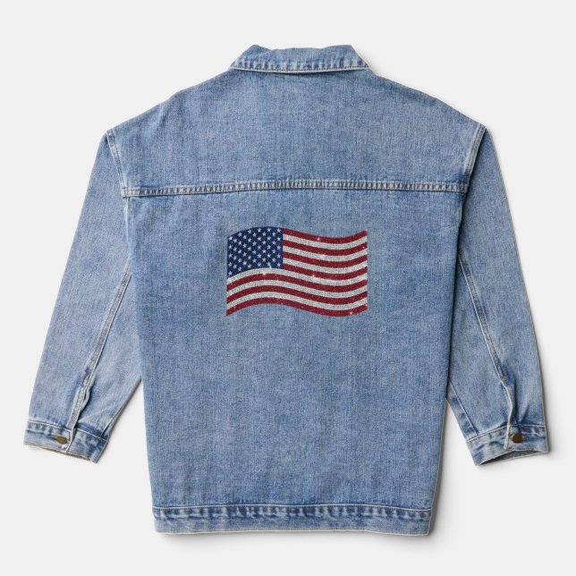 Rhinestone US Flag Illustration – Patriotic Denim Jacket (Back)