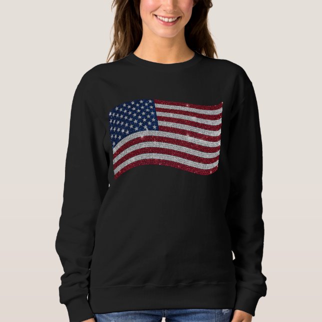 Rhinestone US Flag Illustration – Patriotic Sweatshirt (Front)