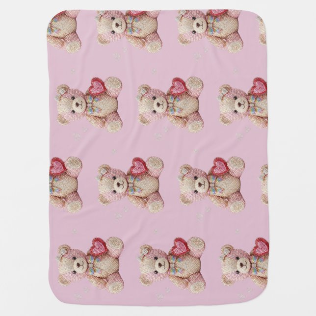 Rhinestone Valentine Bear  Baby Blanket (Front)