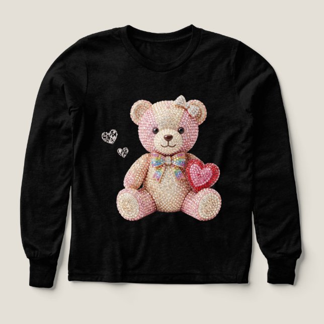 Rhinestone Valentine Bear  Tri-Blend Shirts (Design Front)
