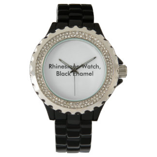 Rhinestone Watch, Black Enamel Watch