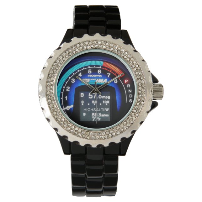 Rhinestone with Black Enamel rev counter watch (Front)