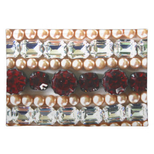 Rhinestones and pearls - vintage jewelry cloth placemat