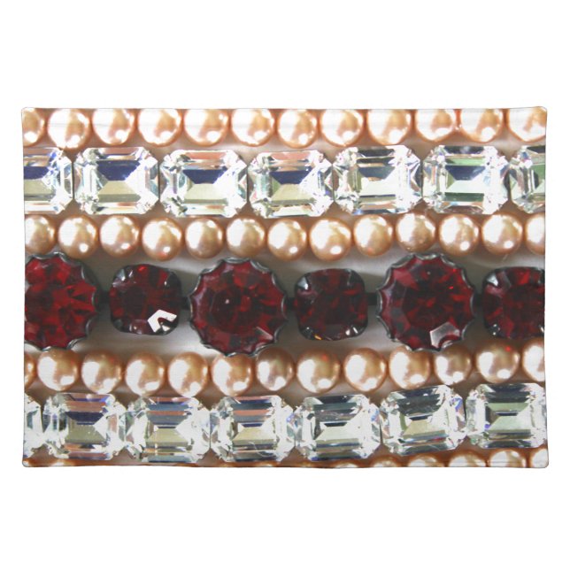 Rhinestones and pearls - vintage jewelry cloth placemat (Front)
