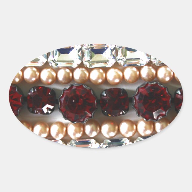 Rhinestones and pearls - vintage jewelry oval sticker (Front)