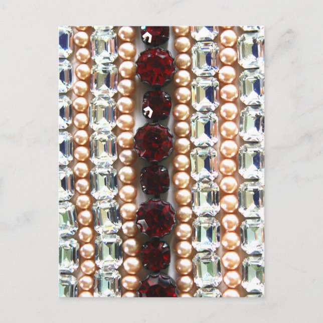 Rhinestones and pearls - vintage jewelry postcard (Front)