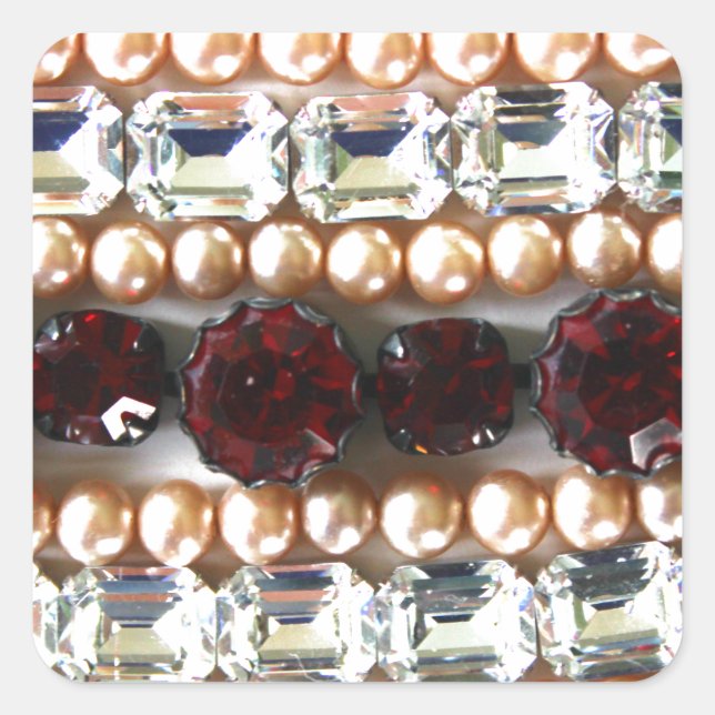 Rhinestones and pearls - vintage jewelry square sticker (Front)