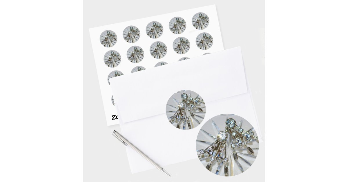 Rhinestones Art Deco Elegant Retro Glam Classic Round Sticker | Zazzle