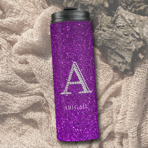 Rhinestones Monogram A Glitter Sparkle Purple Chic Thermal Tumbler