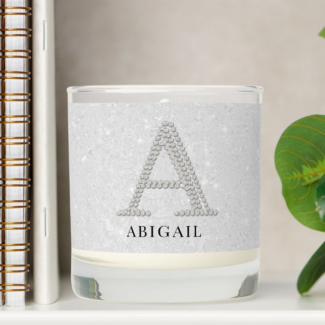 Rhinestones Monogram A Glitter Sparkle White Chic Scented Candle (personalized candle monogram letter a rhinestone glitter sparkle white bridesmaid mom sister bestie)