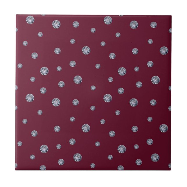 Rhinestones on dark red ceramic tile (Front)