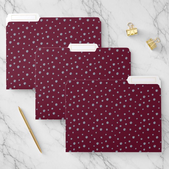 Rhinestones on dark red file folder (Set)