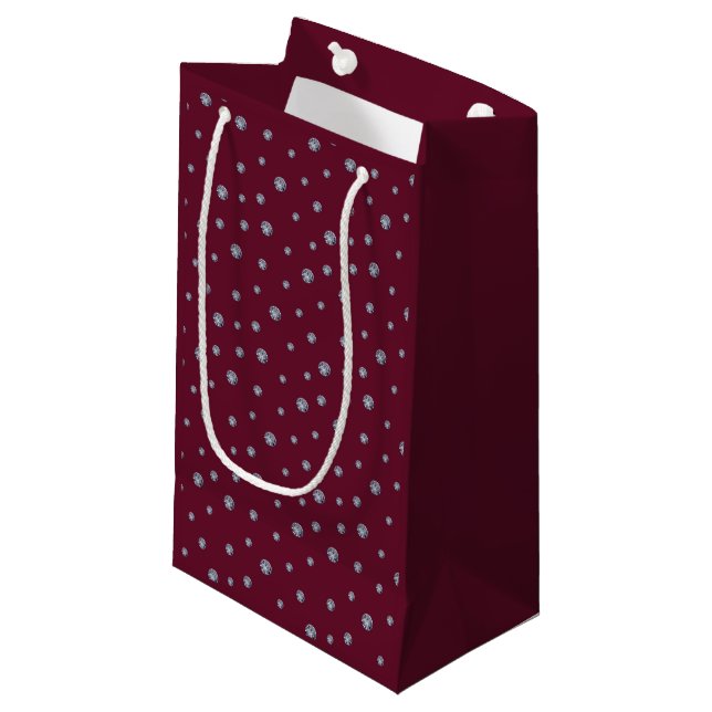 Rhinestones on dark red small gift bag (Front Angled)